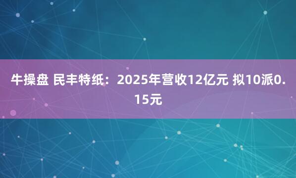 牛操盘 民丰特纸：2025年营收12亿元 拟10派0.15元